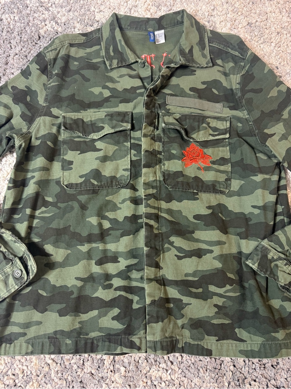 Divided by H&M, Camo Print Long Sleeve Button Down Shirt Jacket with Embroidery - Picture 2 of 7